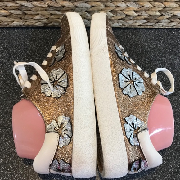 Vince Camuto Leather Claudia Gold and Silver Lace-up Metallic Sneakers - Picture 11 of 15